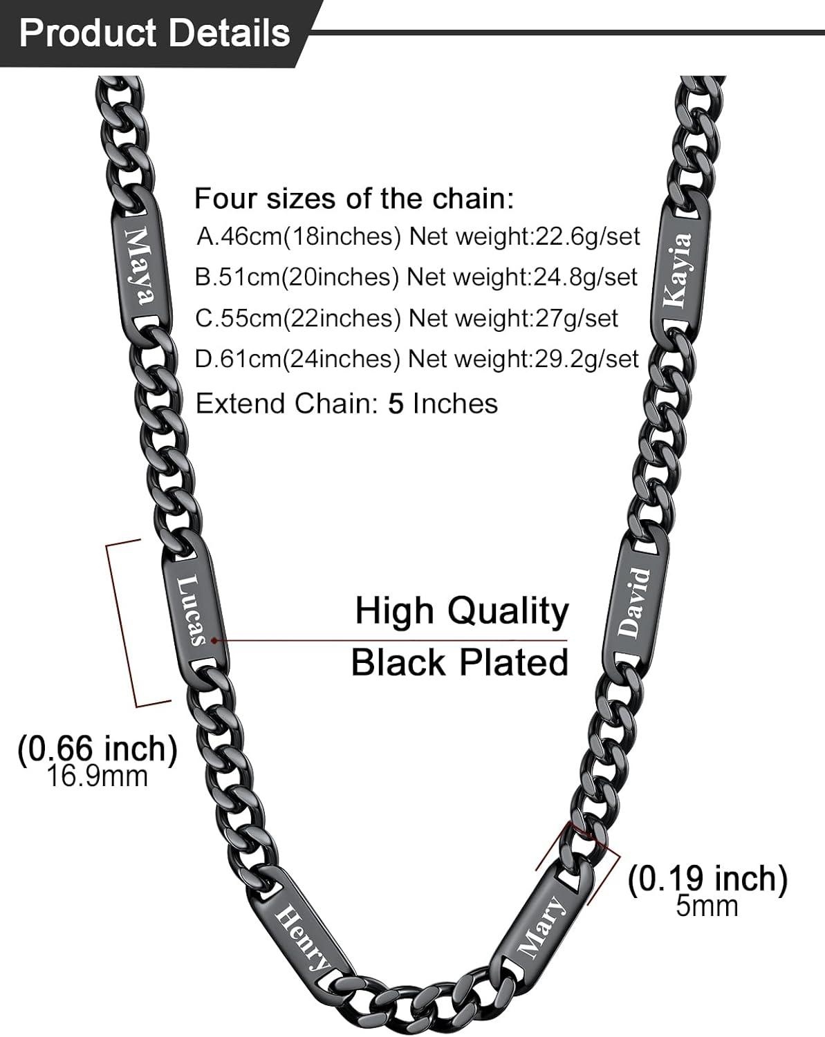 imageU7 Cuban Link Chain Custom Name Necklace for Men Stainless SteelBlackGold Plated Men Necklaces with 16 Names Engraved 57 mm Width 18202224 Inches Length Thick Hip Hop Family Chains Jewelryb 5mm Black