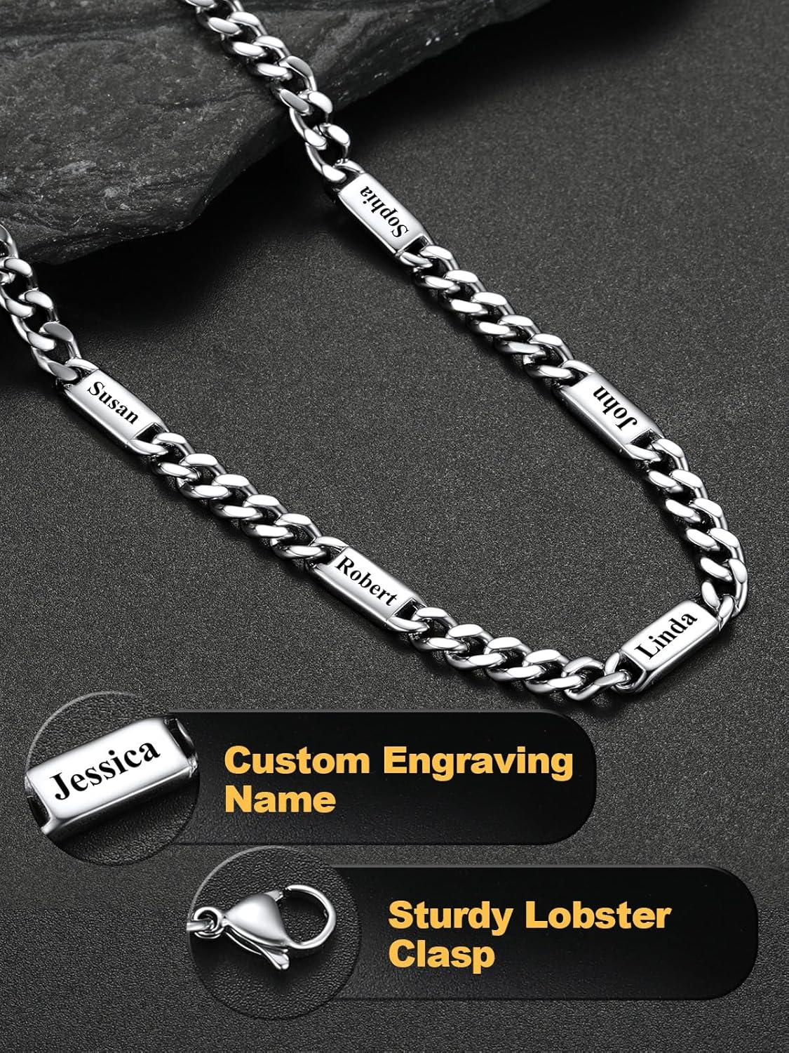 imageU7 Cuban Link Chain Custom Name Necklace for Men Stainless SteelBlackGold Plated Men Necklaces with 16 Names Engraved 57 mm Width 18202224 Inches Length Thick Hip Hop Family Chains Jewelrya 5mm Steel