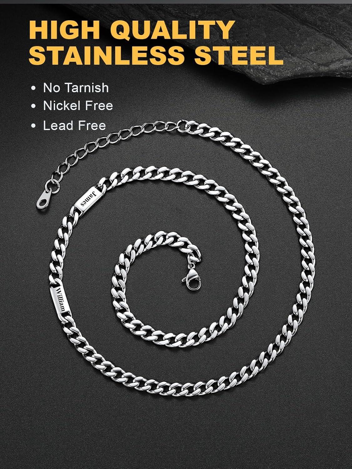 imageU7 Cuban Link Chain Custom Name Necklace for Men Stainless SteelBlackGold Plated Men Necklaces with 16 Names Engraved 57 mm Width 18202224 Inches Length Thick Hip Hop Family Chains Jewelrya 5mm Steel