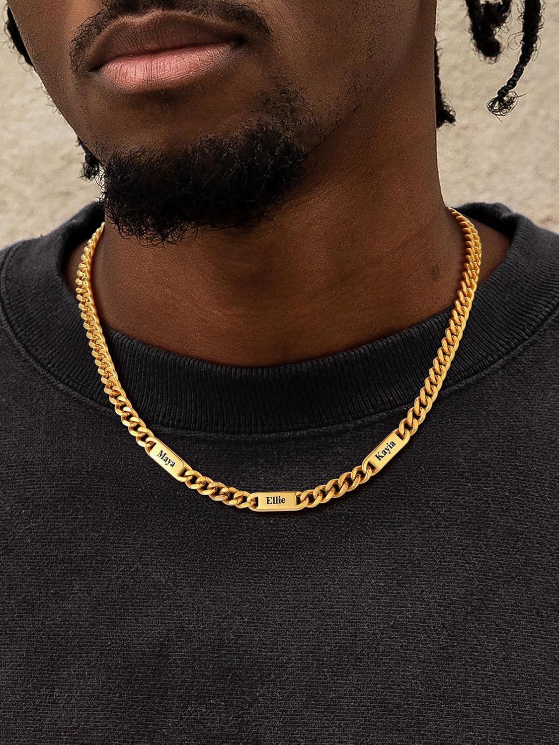 imageU7 Cuban Link Chain Custom Name Necklace for Men Stainless SteelBlackGold Plated Men Necklaces with 16 Names Engraved 57 mm Width 18202224 Inches Length Thick Hip Hop Family Chains Jewelryc 7mm Gold