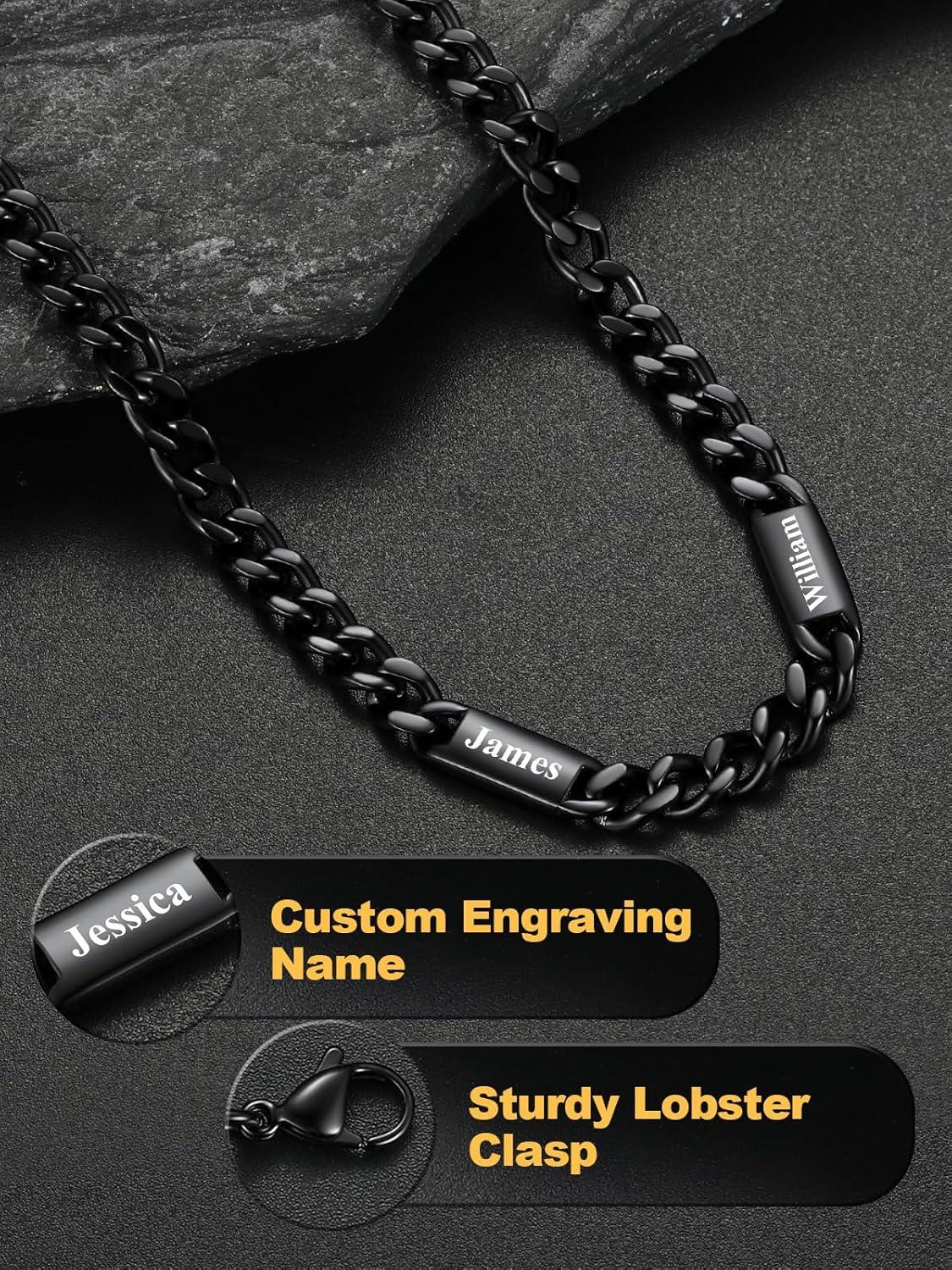 imageU7 Cuban Link Chain Custom Name Necklace for Men Stainless SteelBlackGold Plated Men Necklaces with 16 Names Engraved 57 mm Width 18202224 Inches Length Thick Hip Hop Family Chains Jewelryb 5mm Black