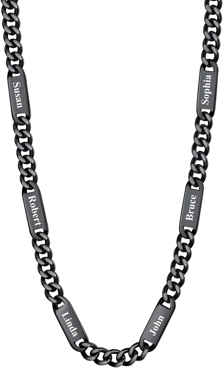 imageU7 Cuban Link Chain Custom Name Necklace for Men Stainless SteelBlackGold Plated Men Necklaces with 16 Names Engraved 57 mm Width 18202224 Inches Length Thick Hip Hop Family Chains Jewelryb 7mm Black