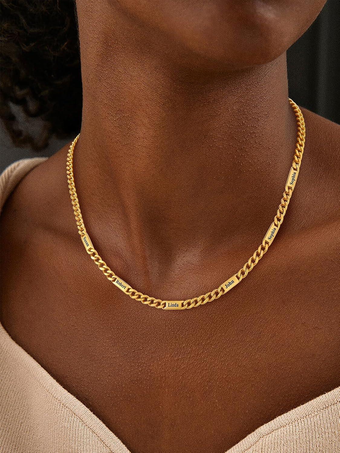 imageU7 Cuban Link Chain Custom Name Necklace for Men Stainless SteelBlackGold Plated Men Necklaces with 16 Names Engraved 57 mm Width 18202224 Inches Length Thick Hip Hop Family Chains Jewelryc 5mm Gold