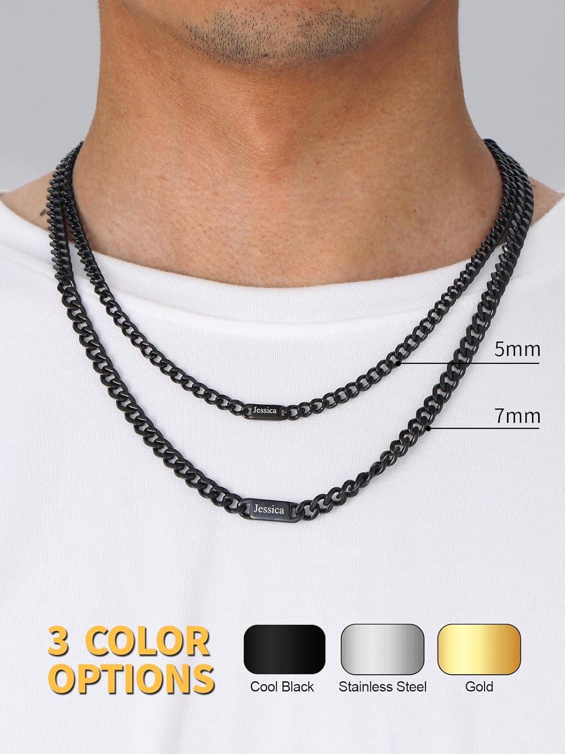 imageU7 Cuban Link Chain Custom Name Necklace for Men Stainless SteelBlackGold Plated Men Necklaces with 16 Names Engraved 57 mm Width 18202224 Inches Length Thick Hip Hop Family Chains Jewelryb 7mm Black