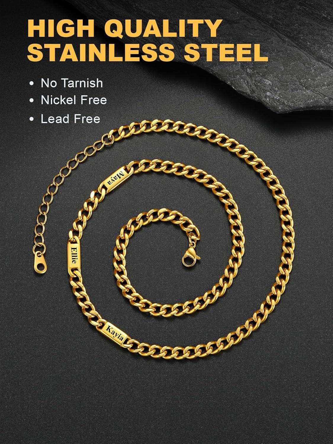imageU7 Cuban Link Chain Custom Name Necklace for Men Stainless SteelBlackGold Plated Men Necklaces with 16 Names Engraved 57 mm Width 18202224 Inches Length Thick Hip Hop Family Chains Jewelryc 5mm Gold
