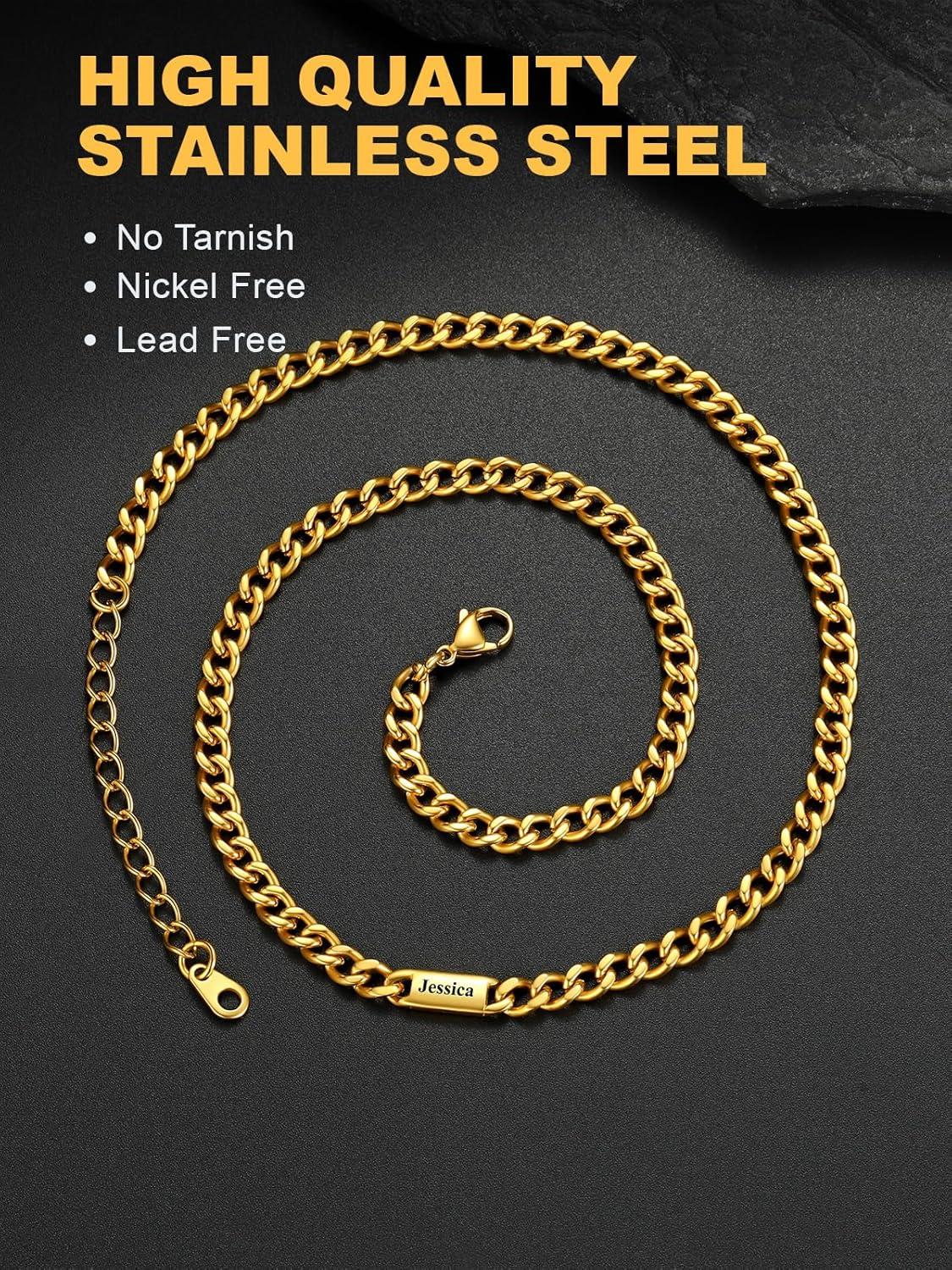 imageU7 Cuban Link Chain Custom Name Necklace for Men Stainless SteelBlackGold Plated Men Necklaces with 16 Names Engraved 57 mm Width 18202224 Inches Length Thick Hip Hop Family Chains Jewelryc 5mm Gold