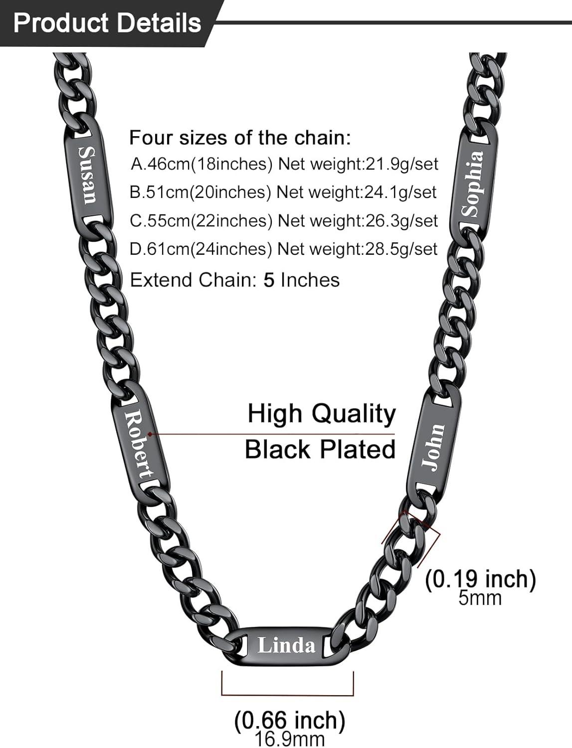 imageU7 Cuban Link Chain Custom Name Necklace for Men Stainless SteelBlackGold Plated Men Necklaces with 16 Names Engraved 57 mm Width 18202224 Inches Length Thick Hip Hop Family Chains Jewelryb 5mm Black