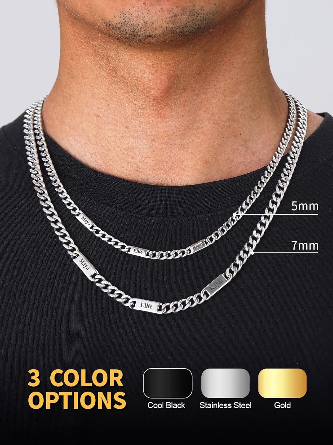 imageU7 Cuban Link Chain Custom Name Necklace for Men Stainless SteelBlackGold Plated Men Necklaces with 16 Names Engraved 57 mm Width 18202224 Inches Length Thick Hip Hop Family Chains Jewelrya 5mm Steel