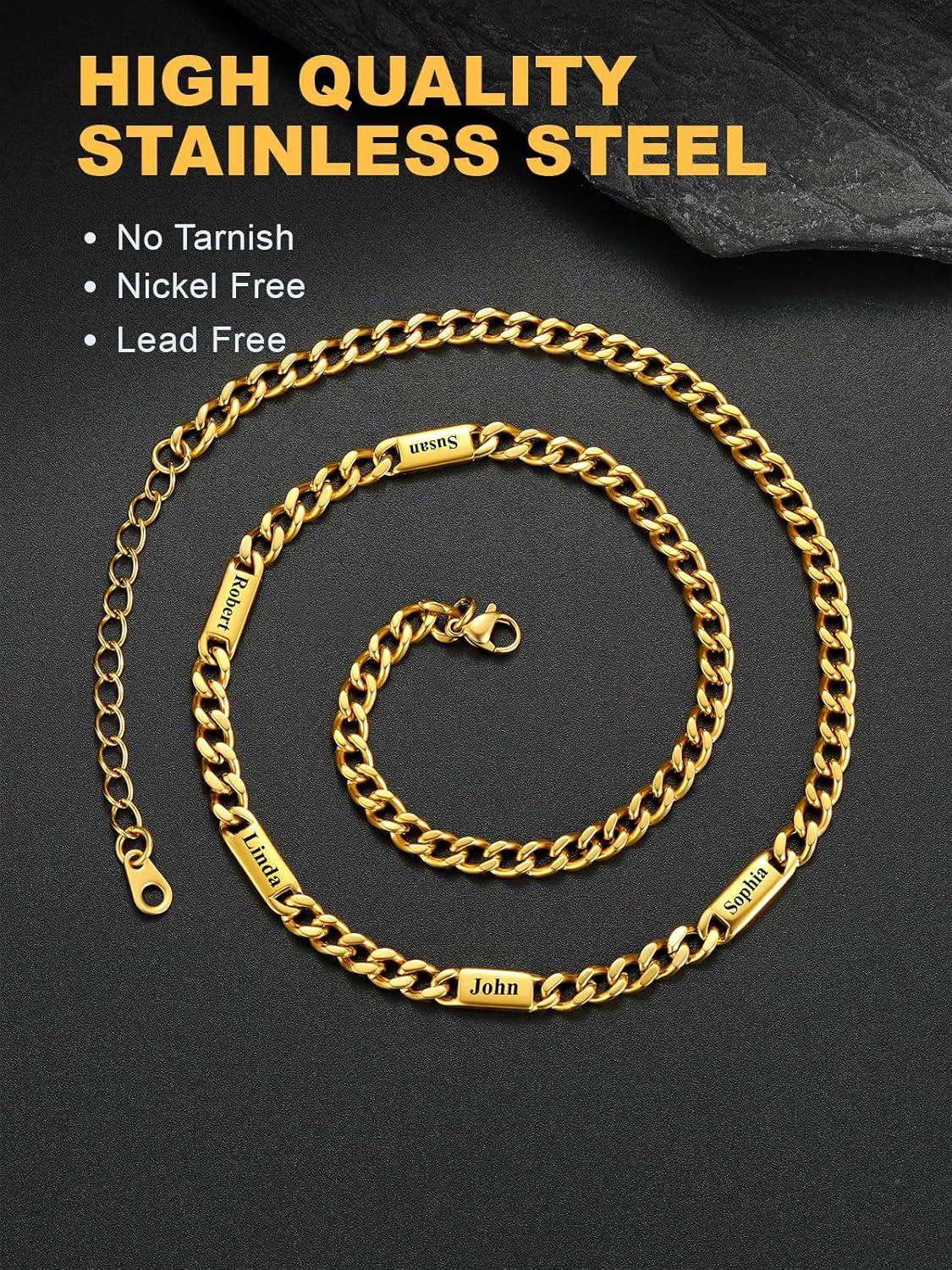 imageU7 Cuban Link Chain Custom Name Necklace for Men Stainless SteelBlackGold Plated Men Necklaces with 16 Names Engraved 57 mm Width 18202224 Inches Length Thick Hip Hop Family Chains Jewelryc 5mm Gold