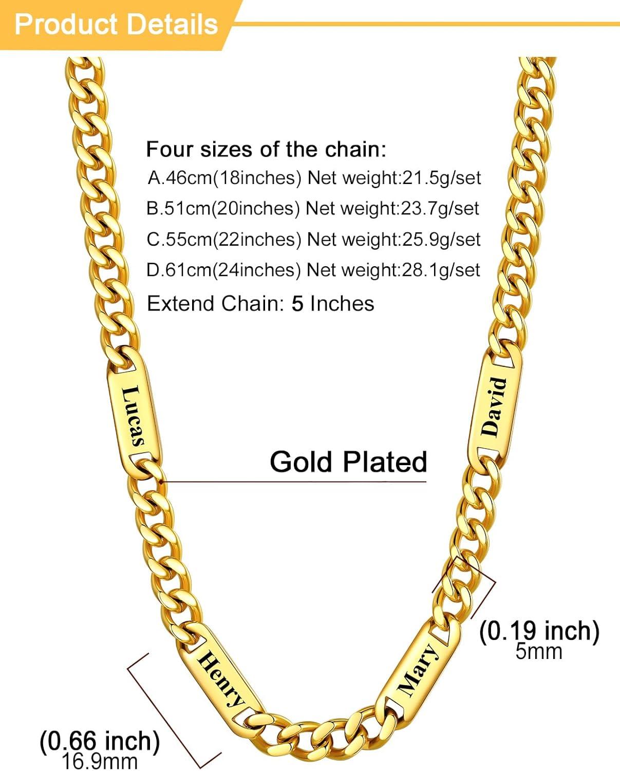 imageU7 Cuban Link Chain Custom Name Necklace for Men Stainless SteelBlackGold Plated Men Necklaces with 16 Names Engraved 57 mm Width 18202224 Inches Length Thick Hip Hop Family Chains Jewelryc 5mm Gold
