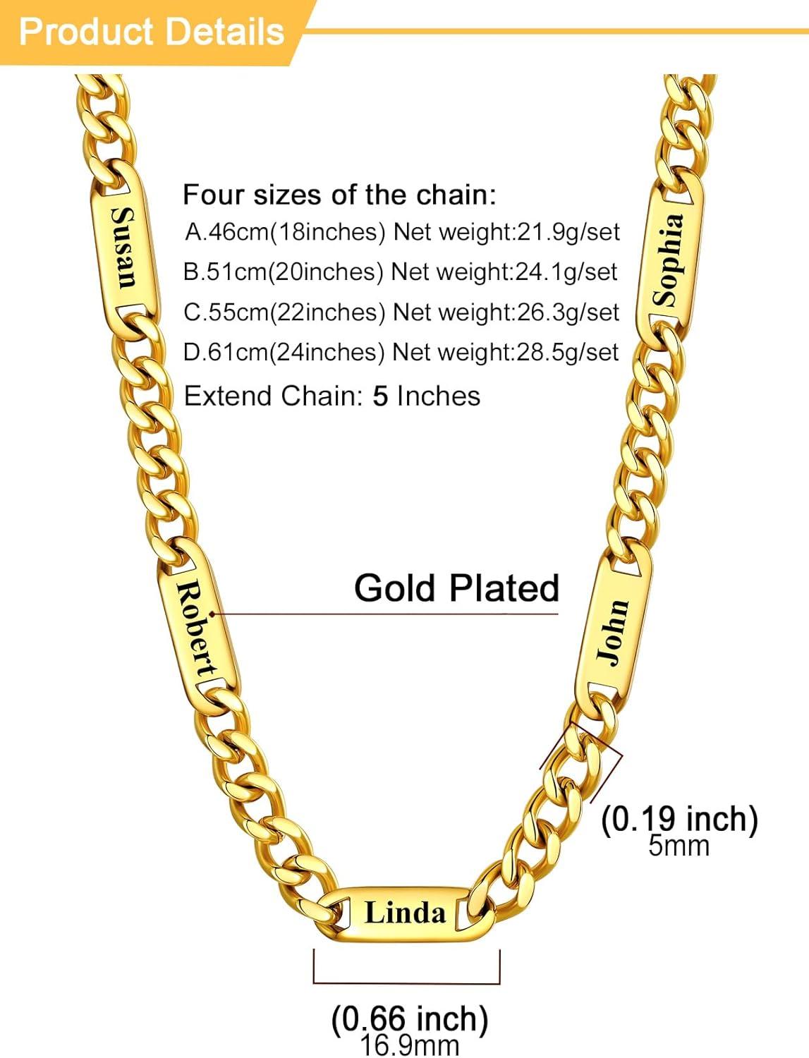 imageU7 Cuban Link Chain Custom Name Necklace for Men Stainless SteelBlackGold Plated Men Necklaces with 16 Names Engraved 57 mm Width 18202224 Inches Length Thick Hip Hop Family Chains Jewelryc 5mm Gold