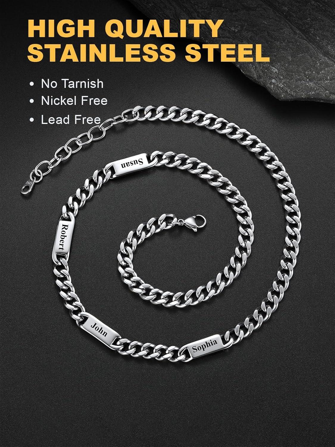 imageU7 Cuban Link Chain Custom Name Necklace for Men Stainless SteelBlackGold Plated Men Necklaces with 16 Names Engraved 57 mm Width 18202224 Inches Length Thick Hip Hop Family Chains Jewelrya 7mm Steel