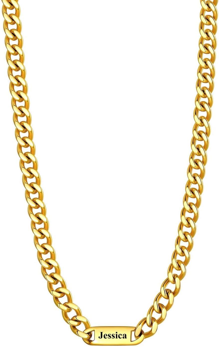 imageU7 Cuban Link Chain Custom Name Necklace for Men Stainless SteelBlackGold Plated Men Necklaces with 16 Names Engraved 57 mm Width 18202224 Inches Length Thick Hip Hop Family Chains Jewelryc 5mm Gold