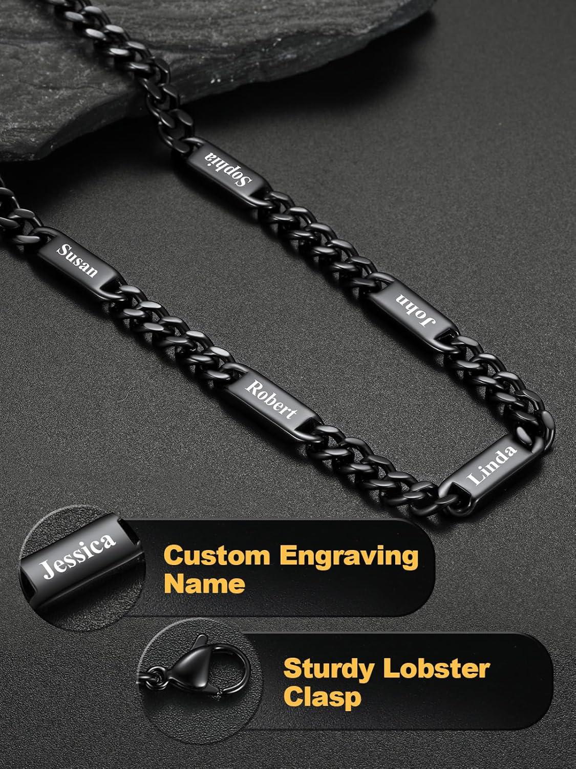 imageU7 Cuban Link Chain Custom Name Necklace for Men Stainless SteelBlackGold Plated Men Necklaces with 16 Names Engraved 57 mm Width 18202224 Inches Length Thick Hip Hop Family Chains Jewelryb 7mm Black