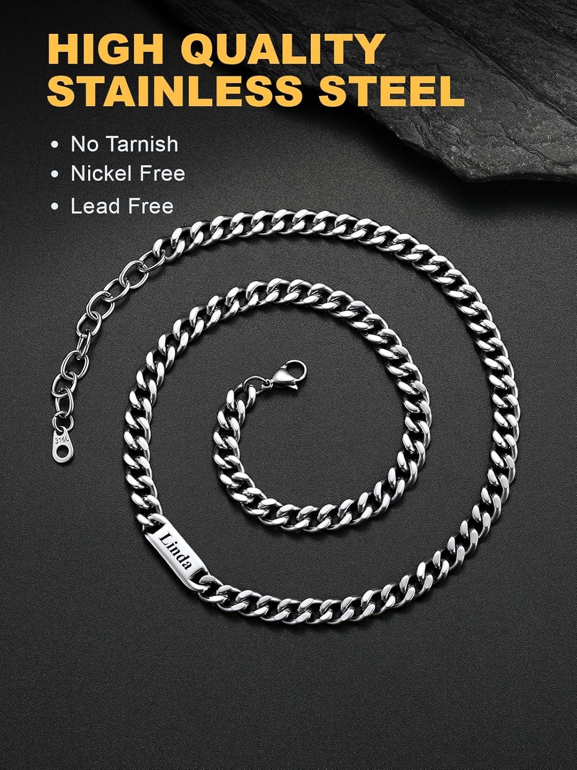 imageU7 Cuban Link Chain Custom Name Necklace for Men Stainless SteelBlackGold Plated Men Necklaces with 16 Names Engraved 57 mm Width 18202224 Inches Length Thick Hip Hop Family Chains Jewelrya 7mm Steel