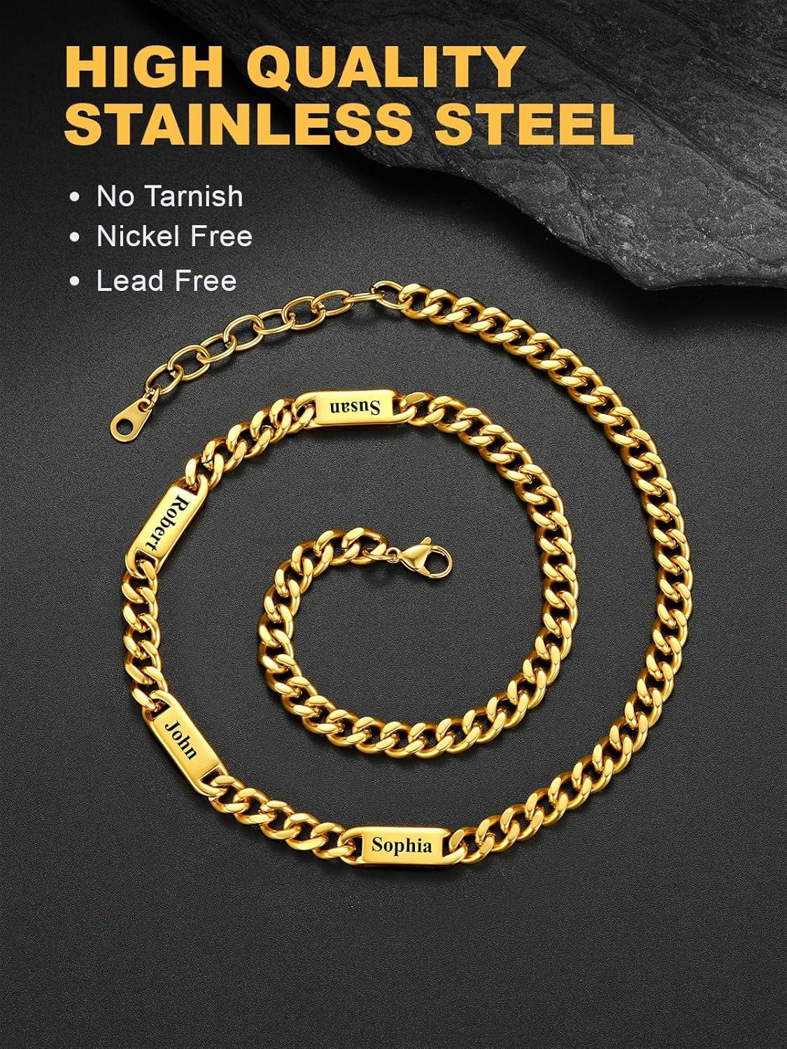 imageU7 Cuban Link Chain Custom Name Necklace for Men Stainless SteelBlackGold Plated Men Necklaces with 16 Names Engraved 57 mm Width 18202224 Inches Length Thick Hip Hop Family Chains Jewelryc 7mm Gold