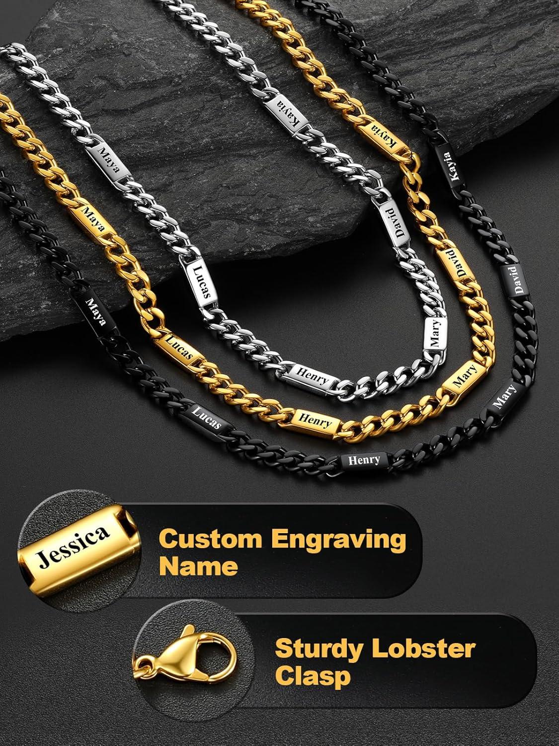 imageU7 Cuban Link Chain Custom Name Necklace for Men Stainless SteelBlackGold Plated Men Necklaces with 16 Names Engraved 57 mm Width 18202224 Inches Length Thick Hip Hop Family Chains Jewelryc 5mm Gold