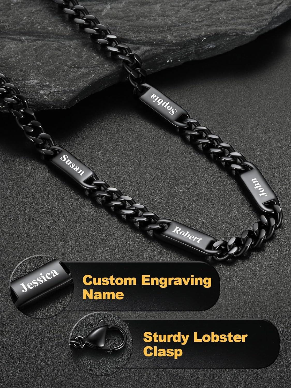 imageU7 Cuban Link Chain Custom Name Necklace for Men Stainless SteelBlackGold Plated Men Necklaces with 16 Names Engraved 57 mm Width 18202224 Inches Length Thick Hip Hop Family Chains Jewelryb 7mm Black