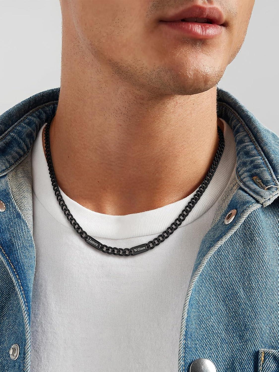 imageU7 Cuban Link Chain Custom Name Necklace for Men Stainless SteelBlackGold Plated Men Necklaces with 16 Names Engraved 57 mm Width 18202224 Inches Length Thick Hip Hop Family Chains Jewelryb 5mm Black