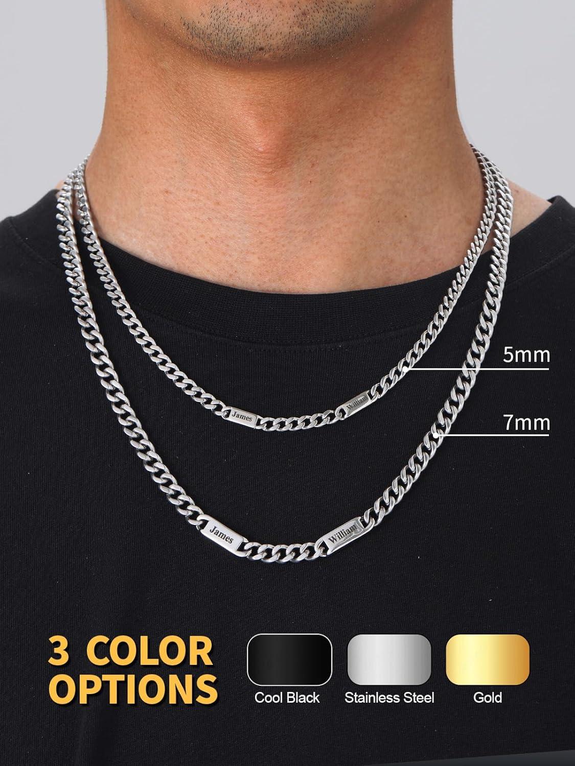 imageU7 Cuban Link Chain Custom Name Necklace for Men Stainless SteelBlackGold Plated Men Necklaces with 16 Names Engraved 57 mm Width 18202224 Inches Length Thick Hip Hop Family Chains Jewelrya 7mm Steel