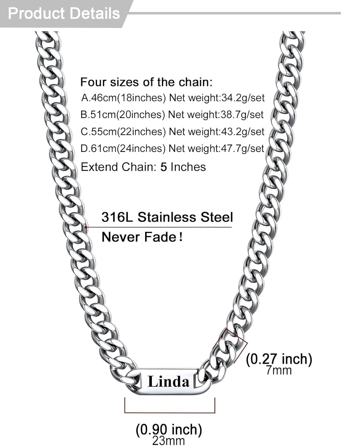 imageU7 Cuban Link Chain Custom Name Necklace for Men Stainless SteelBlackGold Plated Men Necklaces with 16 Names Engraved 57 mm Width 18202224 Inches Length Thick Hip Hop Family Chains Jewelrya 7mm Steel