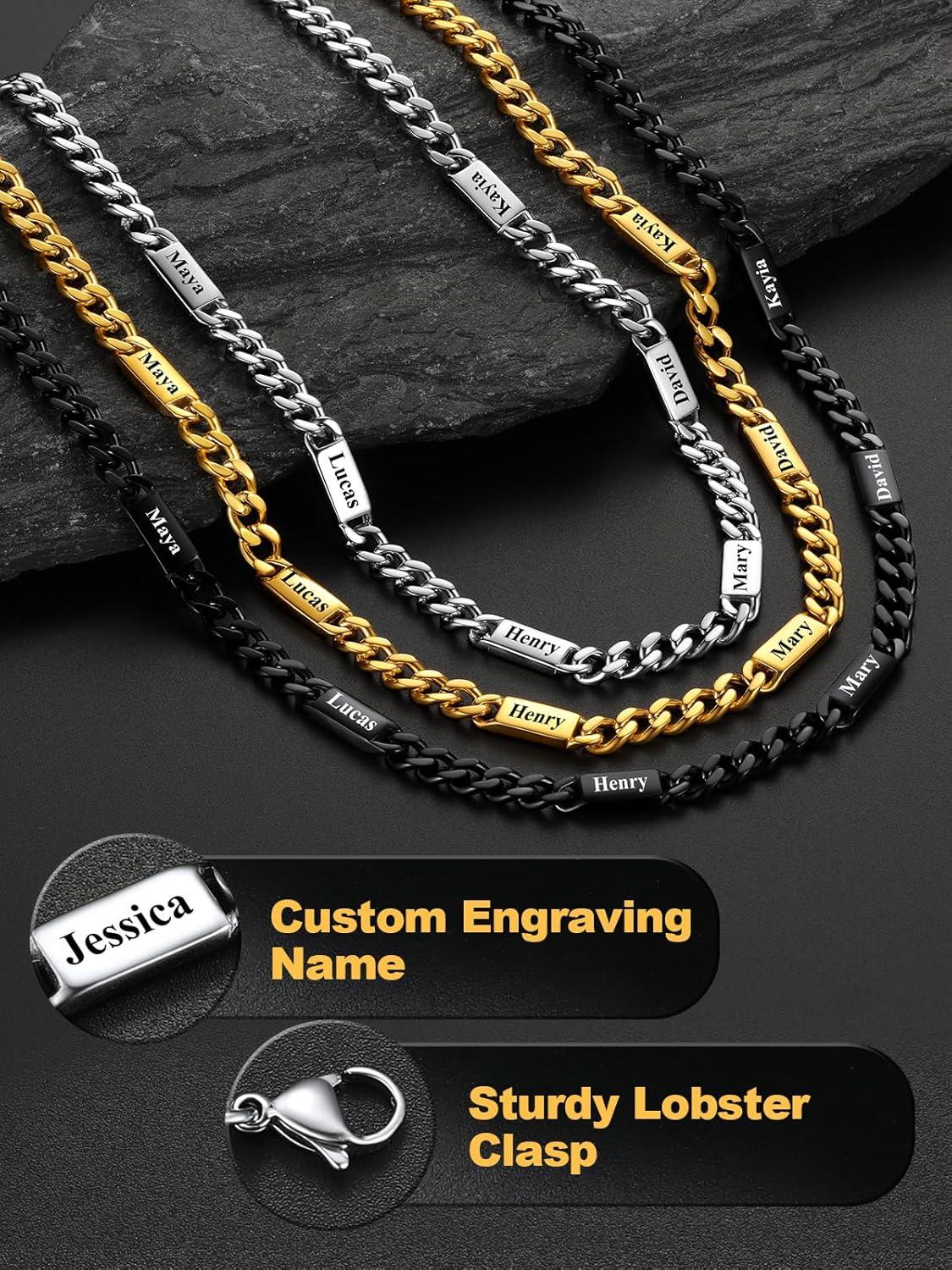 imageU7 Cuban Link Chain Custom Name Necklace for Men Stainless SteelBlackGold Plated Men Necklaces with 16 Names Engraved 57 mm Width 18202224 Inches Length Thick Hip Hop Family Chains Jewelrya 5mm Steel