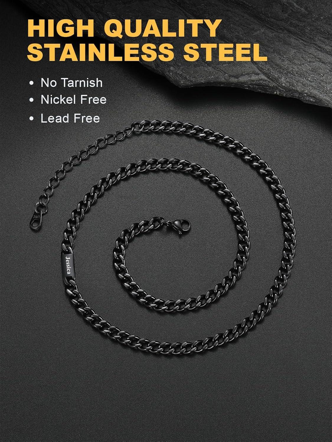 imageU7 Cuban Link Chain Custom Name Necklace for Men Stainless SteelBlackGold Plated Men Necklaces with 16 Names Engraved 57 mm Width 18202224 Inches Length Thick Hip Hop Family Chains Jewelryb 5mm Black