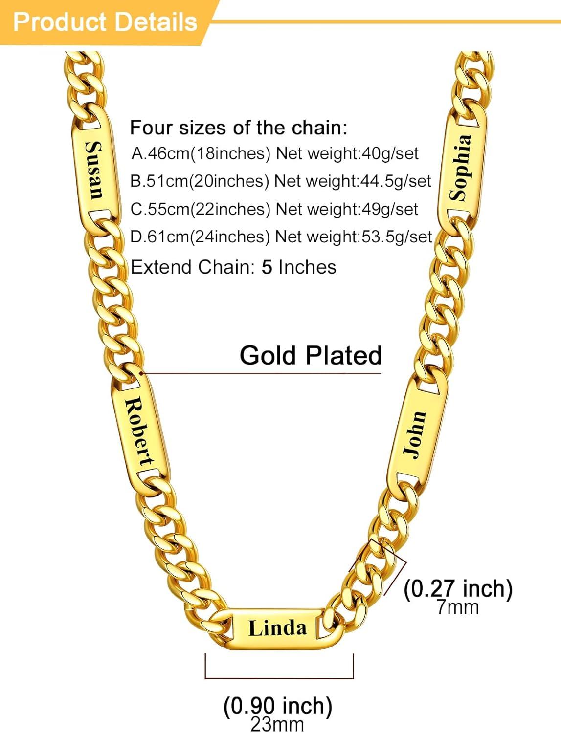 imageU7 Cuban Link Chain Custom Name Necklace for Men Stainless SteelBlackGold Plated Men Necklaces with 16 Names Engraved 57 mm Width 18202224 Inches Length Thick Hip Hop Family Chains Jewelryc 7mm Gold