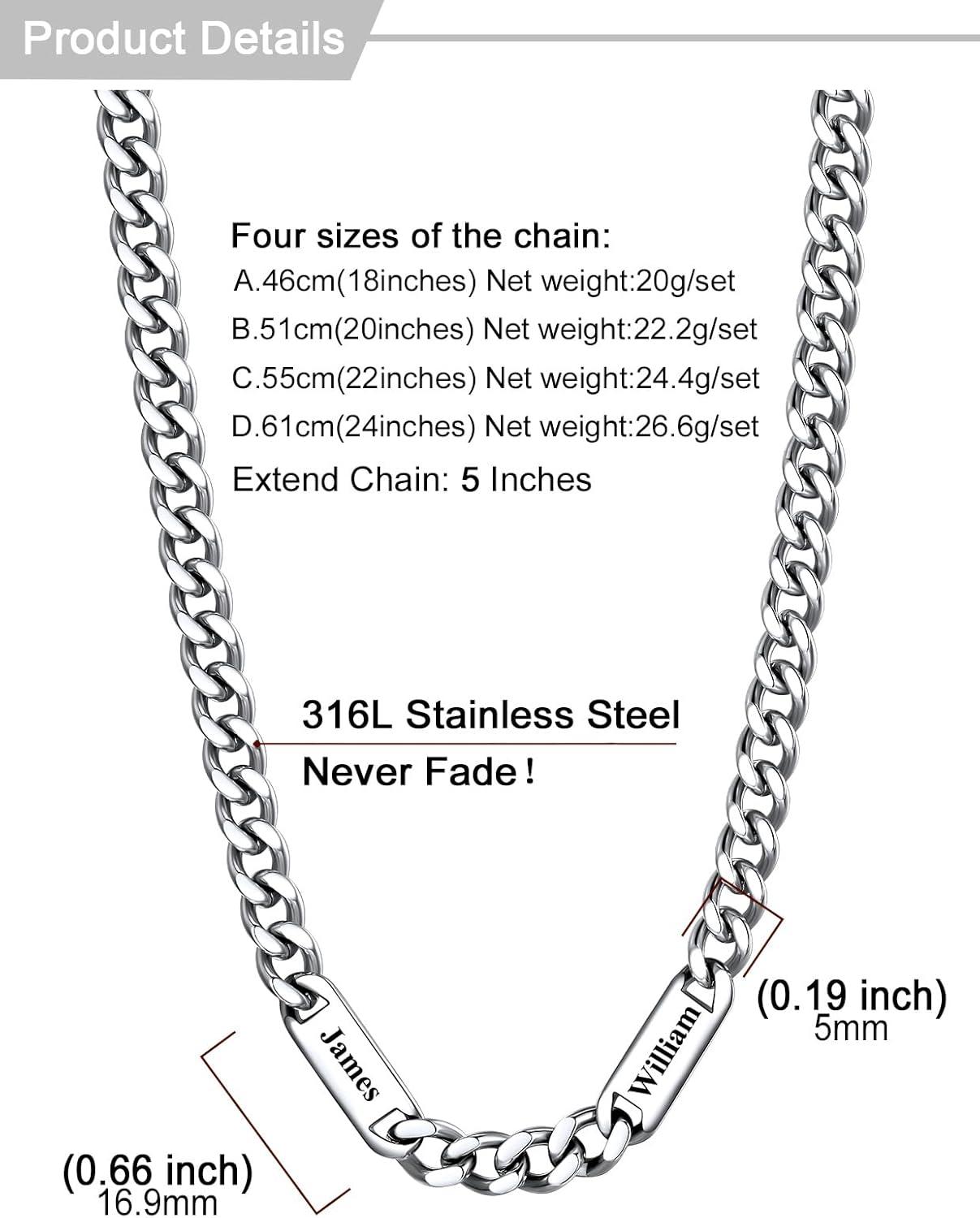 imageU7 Cuban Link Chain Custom Name Necklace for Men Stainless SteelBlackGold Plated Men Necklaces with 16 Names Engraved 57 mm Width 18202224 Inches Length Thick Hip Hop Family Chains Jewelrya 5mm Steel