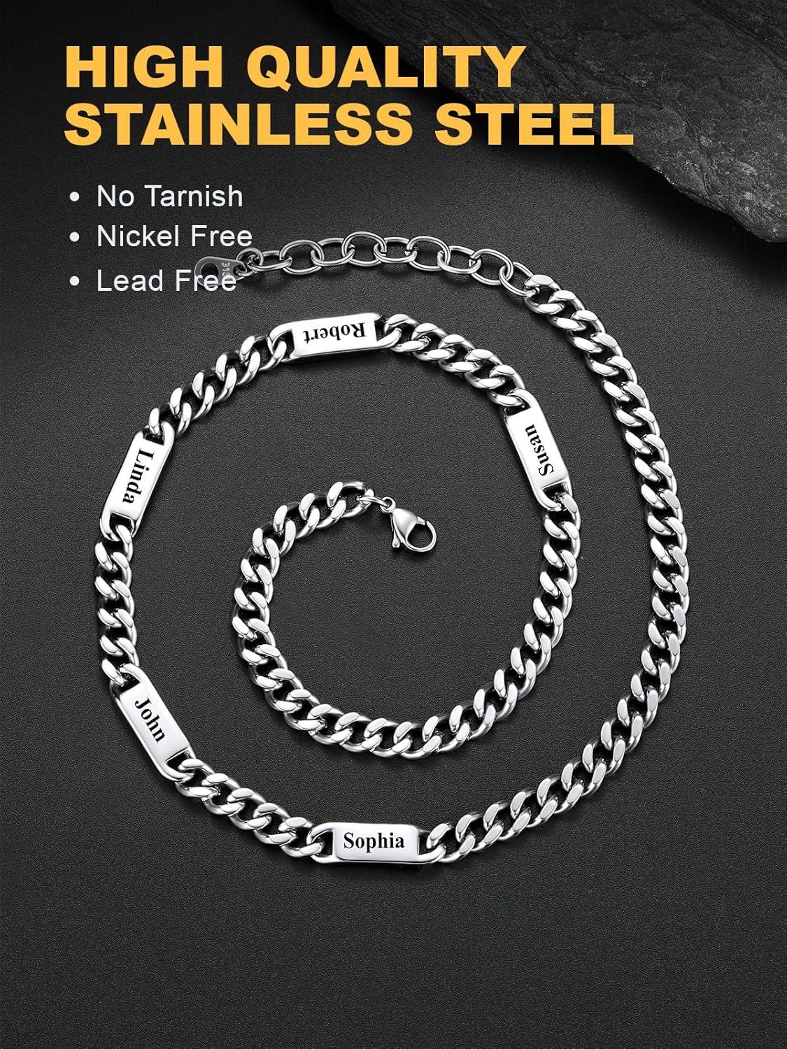 imageU7 Cuban Link Chain Custom Name Necklace for Men Stainless SteelBlackGold Plated Men Necklaces with 16 Names Engraved 57 mm Width 18202224 Inches Length Thick Hip Hop Family Chains Jewelrya 7mm Steel