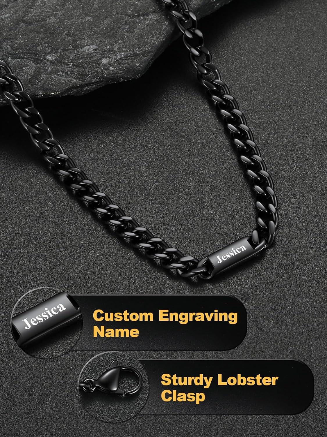 imageU7 Cuban Link Chain Custom Name Necklace for Men Stainless SteelBlackGold Plated Men Necklaces with 16 Names Engraved 57 mm Width 18202224 Inches Length Thick Hip Hop Family Chains Jewelryb 5mm Black