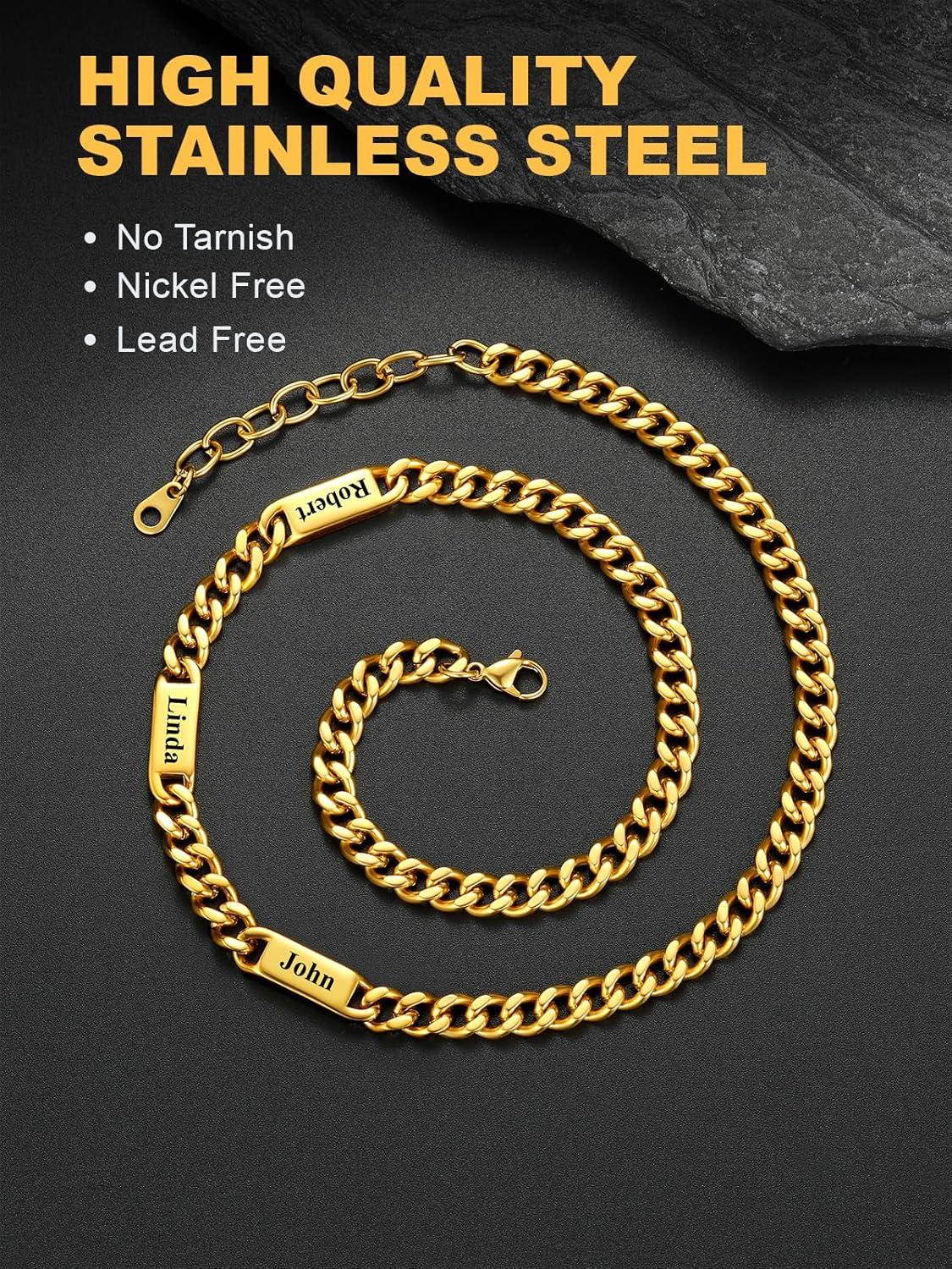 imageU7 Cuban Link Chain Custom Name Necklace for Men Stainless SteelBlackGold Plated Men Necklaces with 16 Names Engraved 57 mm Width 18202224 Inches Length Thick Hip Hop Family Chains Jewelryc 7mm Gold
