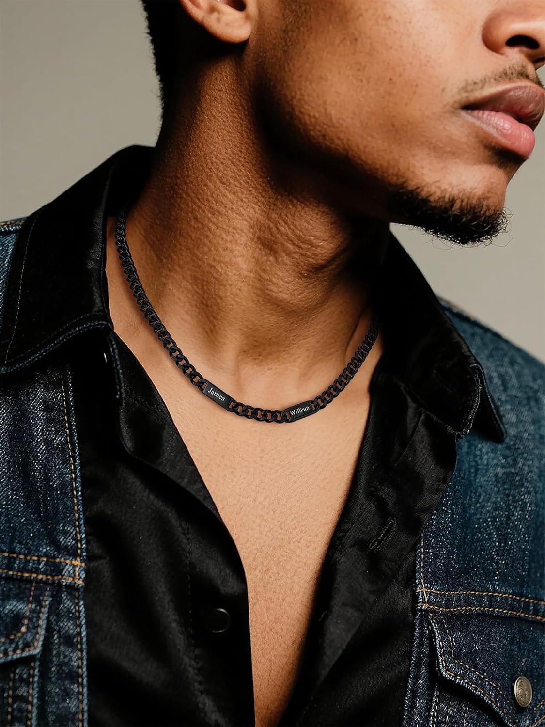 imageU7 Cuban Link Chain Custom Name Necklace for Men Stainless SteelBlackGold Plated Men Necklaces with 16 Names Engraved 57 mm Width 18202224 Inches Length Thick Hip Hop Family Chains Jewelryb 7mm Black