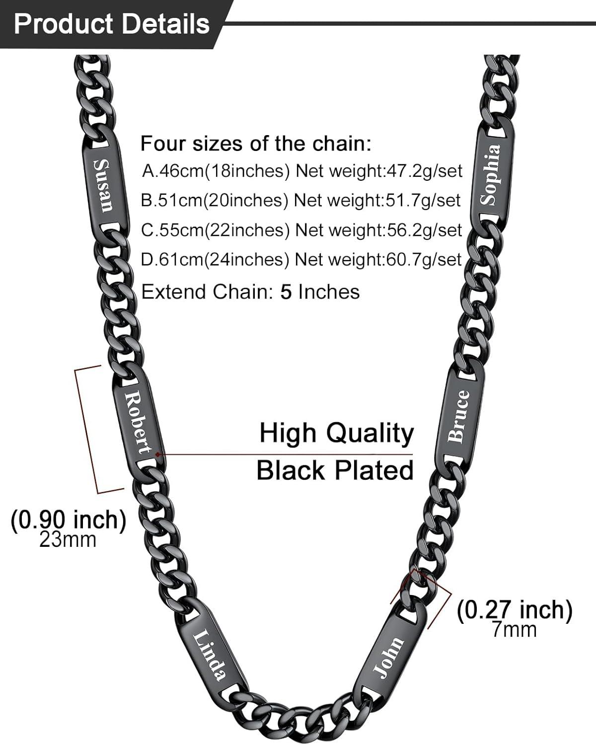 imageU7 Cuban Link Chain Custom Name Necklace for Men Stainless SteelBlackGold Plated Men Necklaces with 16 Names Engraved 57 mm Width 18202224 Inches Length Thick Hip Hop Family Chains Jewelryb 7mm Black
