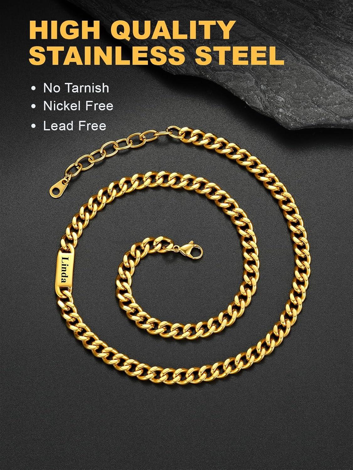 imageU7 Cuban Link Chain Custom Name Necklace for Men Stainless SteelBlackGold Plated Men Necklaces with 16 Names Engraved 57 mm Width 18202224 Inches Length Thick Hip Hop Family Chains Jewelryc 7mm Gold