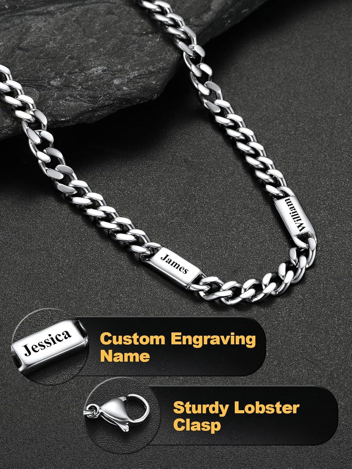 imageU7 Cuban Link Chain Custom Name Necklace for Men Stainless SteelBlackGold Plated Men Necklaces with 16 Names Engraved 57 mm Width 18202224 Inches Length Thick Hip Hop Family Chains Jewelrya 5mm Steel