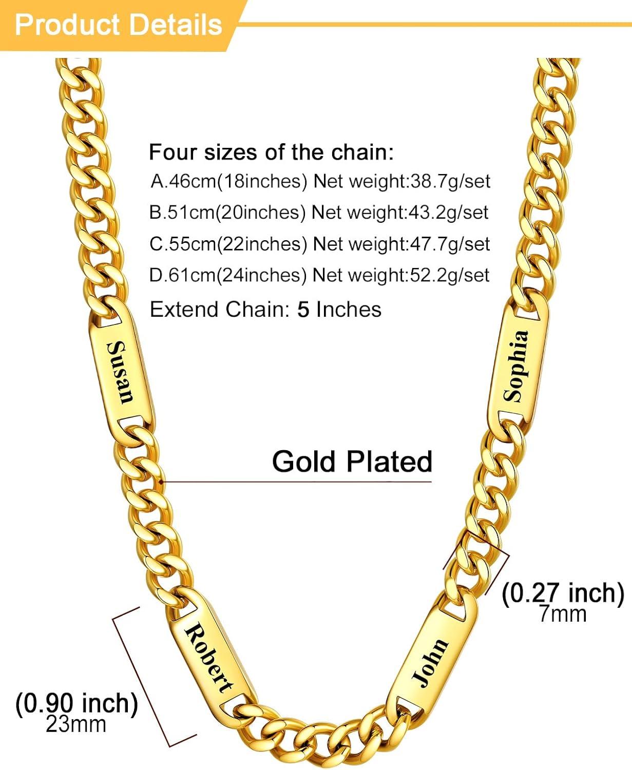 imageU7 Cuban Link Chain Custom Name Necklace for Men Stainless SteelBlackGold Plated Men Necklaces with 16 Names Engraved 57 mm Width 18202224 Inches Length Thick Hip Hop Family Chains Jewelryc 7mm Gold