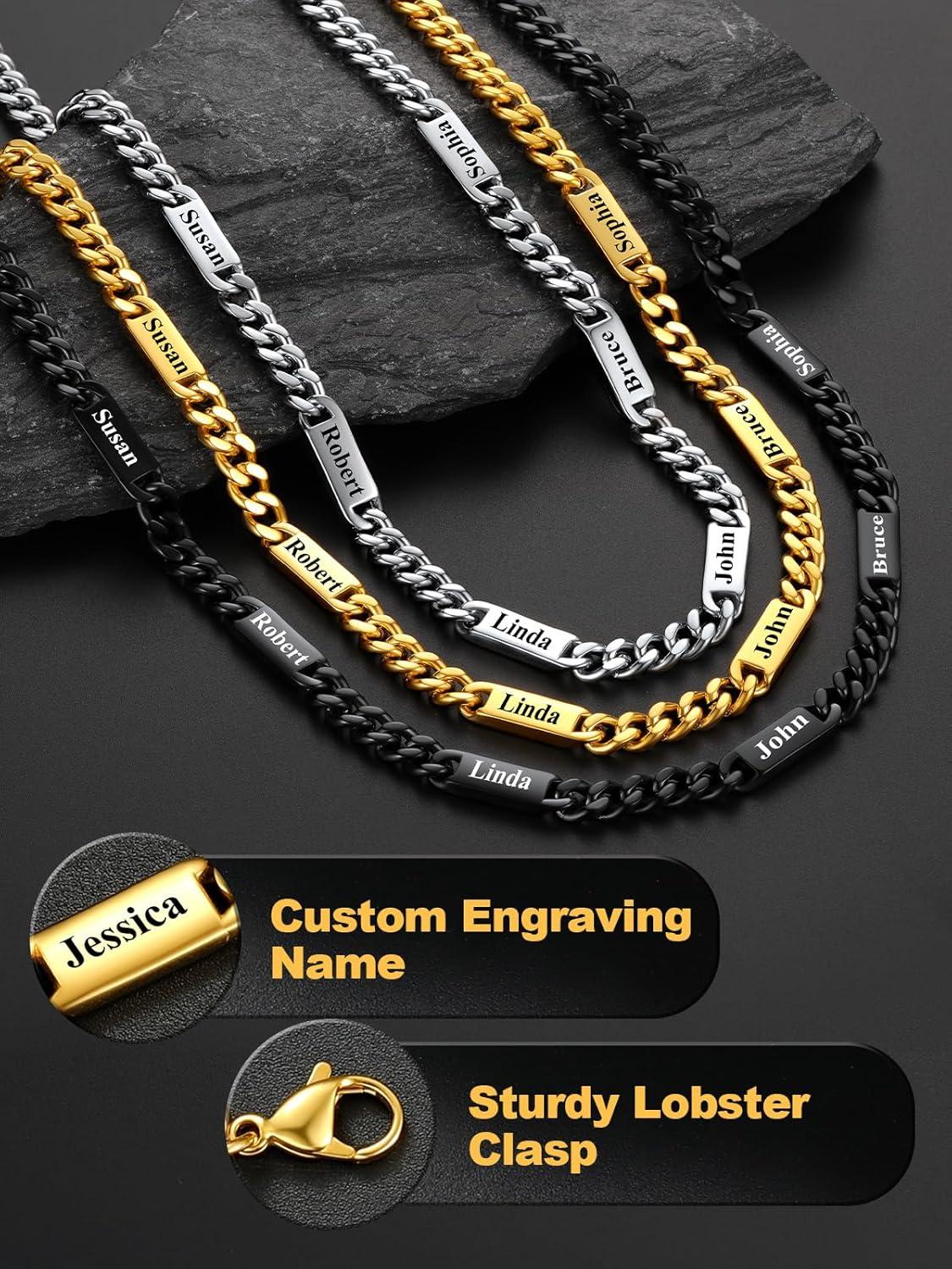 imageU7 Cuban Link Chain Custom Name Necklace for Men Stainless SteelBlackGold Plated Men Necklaces with 16 Names Engraved 57 mm Width 18202224 Inches Length Thick Hip Hop Family Chains Jewelryc 7mm Gold