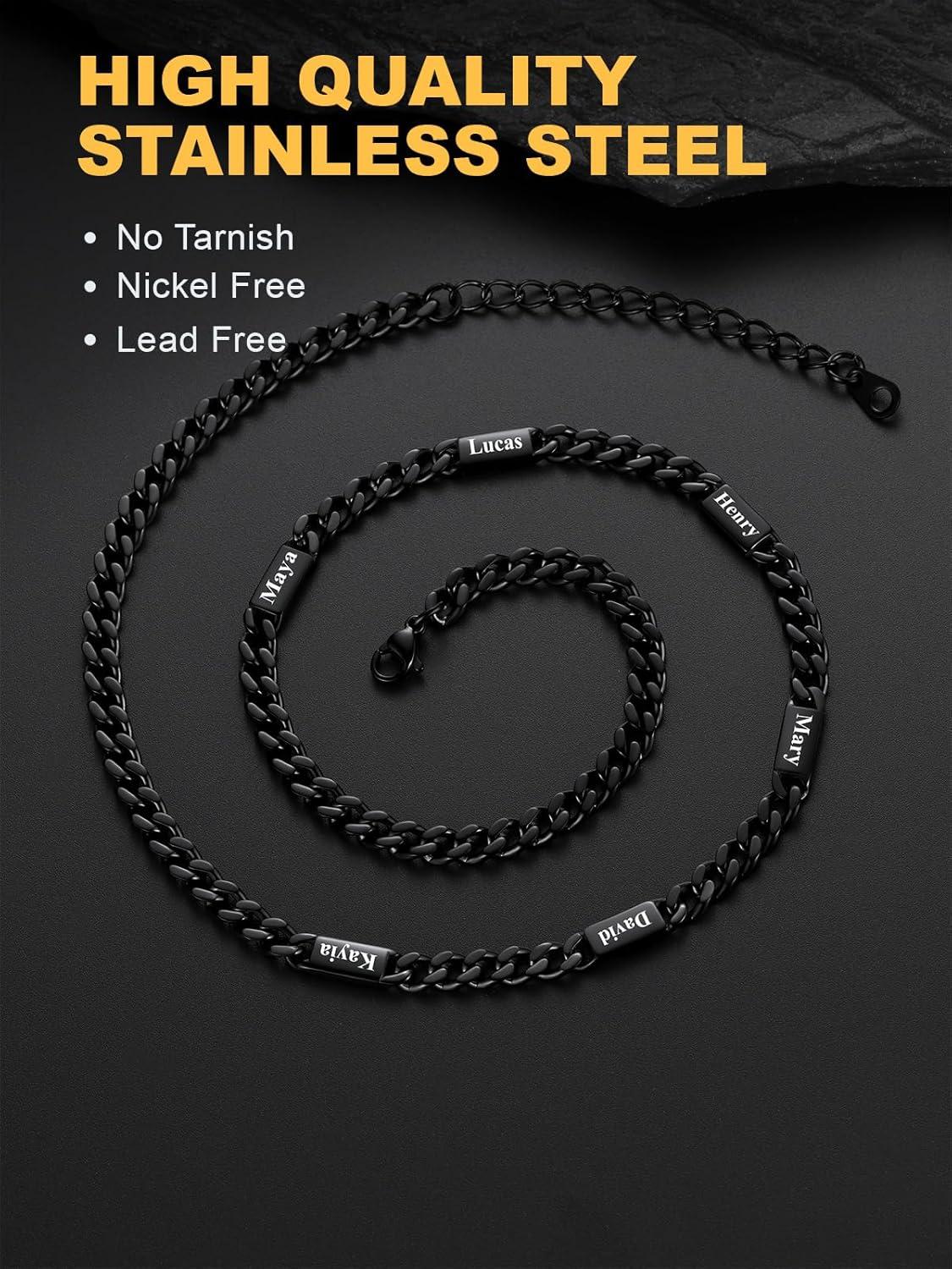 imageU7 Cuban Link Chain Custom Name Necklace for Men Stainless SteelBlackGold Plated Men Necklaces with 16 Names Engraved 57 mm Width 18202224 Inches Length Thick Hip Hop Family Chains Jewelryb 5mm Black