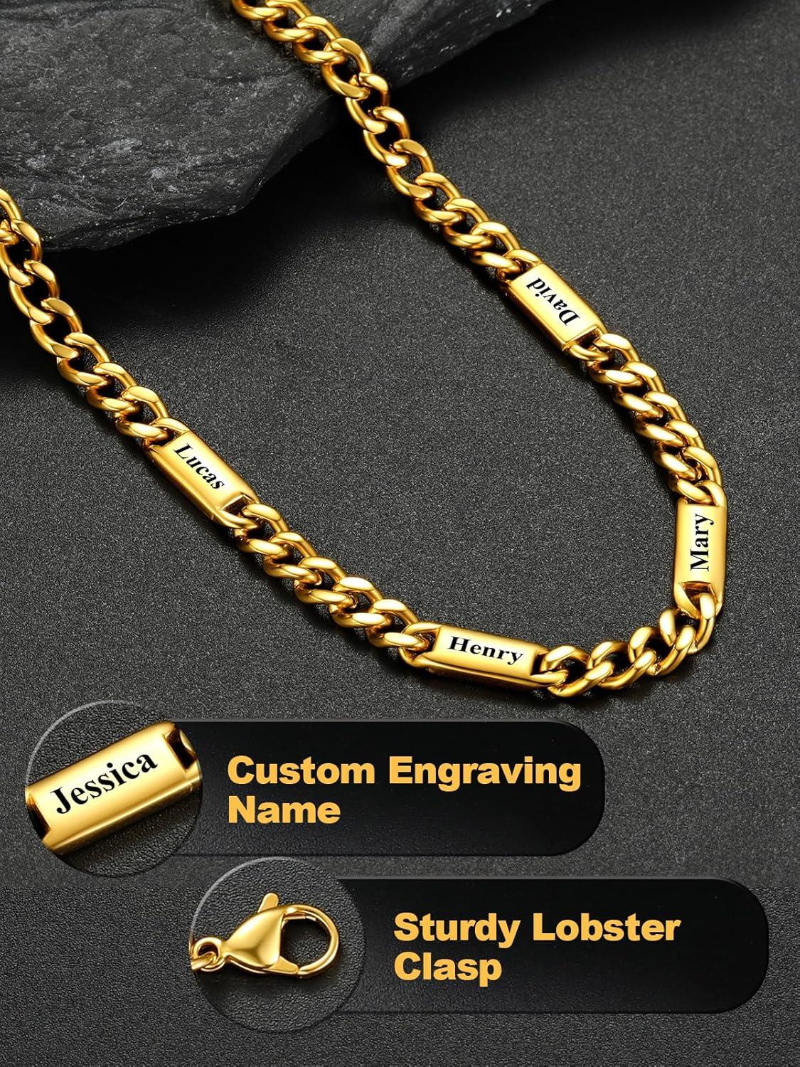imageU7 Cuban Link Chain Custom Name Necklace for Men Stainless SteelBlackGold Plated Men Necklaces with 16 Names Engraved 57 mm Width 18202224 Inches Length Thick Hip Hop Family Chains Jewelryc 5mm Gold