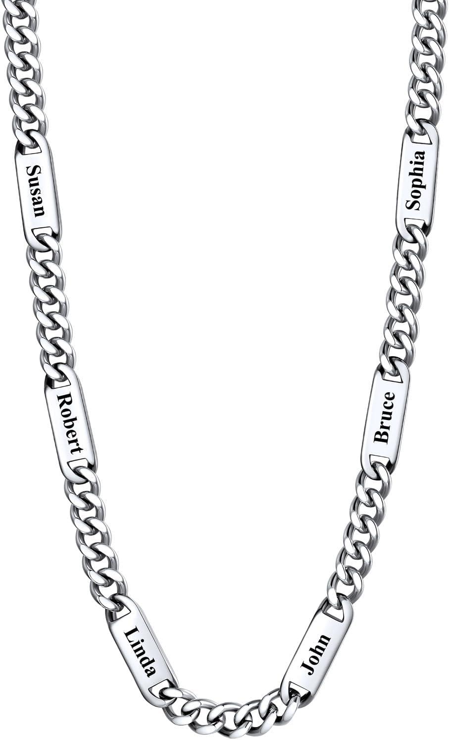 imageU7 Cuban Link Chain Custom Name Necklace for Men Stainless SteelBlackGold Plated Men Necklaces with 16 Names Engraved 57 mm Width 18202224 Inches Length Thick Hip Hop Family Chains Jewelrya 7mm Steel