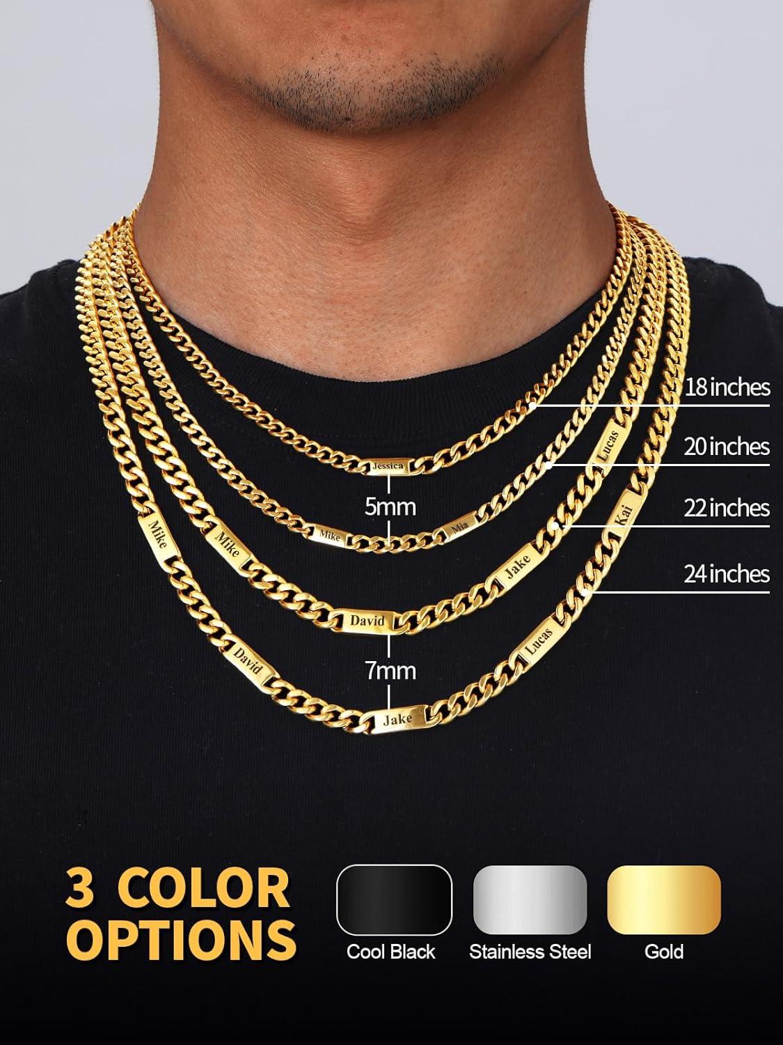 imageU7 Cuban Link Chain Custom Name Necklace for Men Stainless SteelBlackGold Plated Men Necklaces with 16 Names Engraved 57 mm Width 18202224 Inches Length Thick Hip Hop Family Chains Jewelryc 7mm Gold