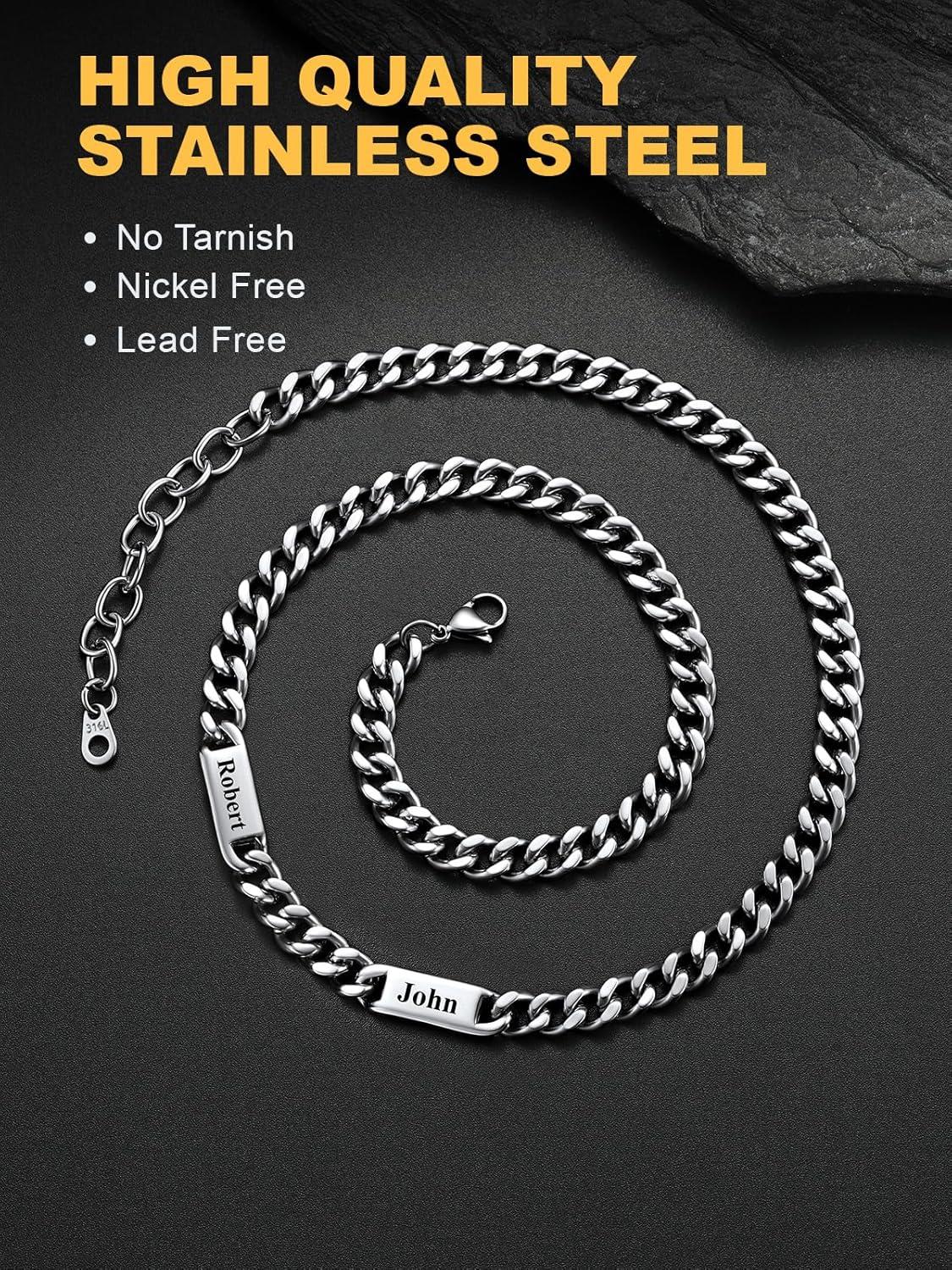imageU7 Cuban Link Chain Custom Name Necklace for Men Stainless SteelBlackGold Plated Men Necklaces with 16 Names Engraved 57 mm Width 18202224 Inches Length Thick Hip Hop Family Chains Jewelrya 7mm Steel