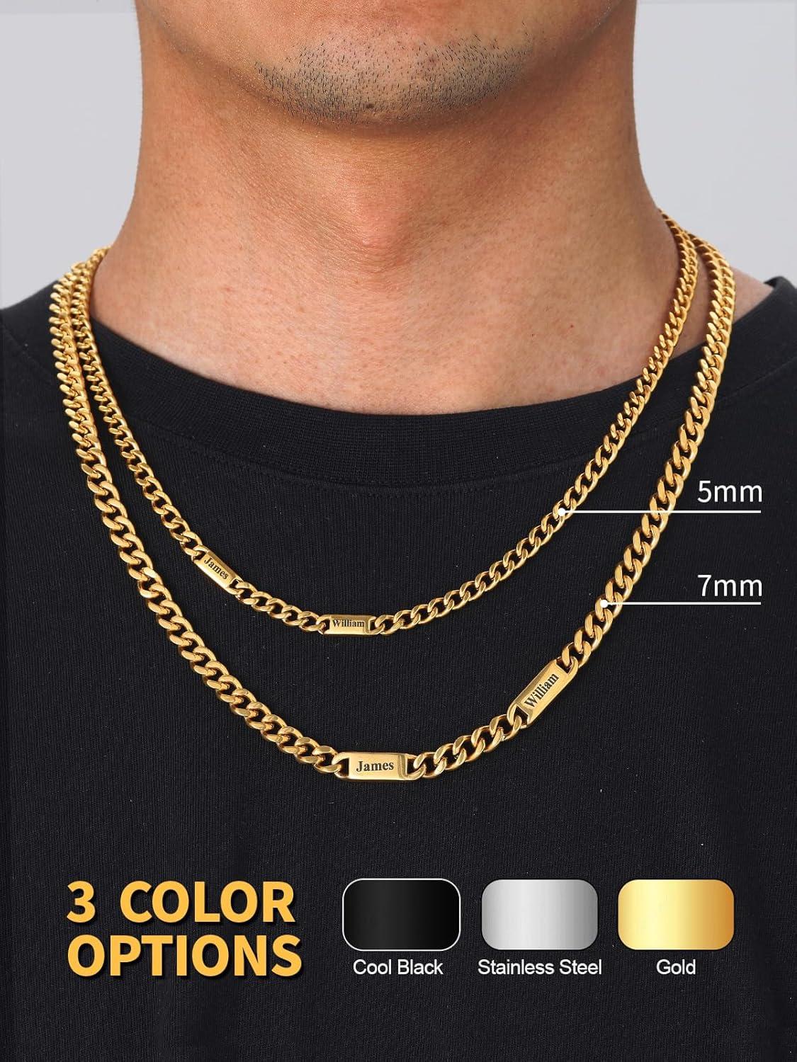 imageU7 Cuban Link Chain Custom Name Necklace for Men Stainless SteelBlackGold Plated Men Necklaces with 16 Names Engraved 57 mm Width 18202224 Inches Length Thick Hip Hop Family Chains Jewelryc 5mm Gold