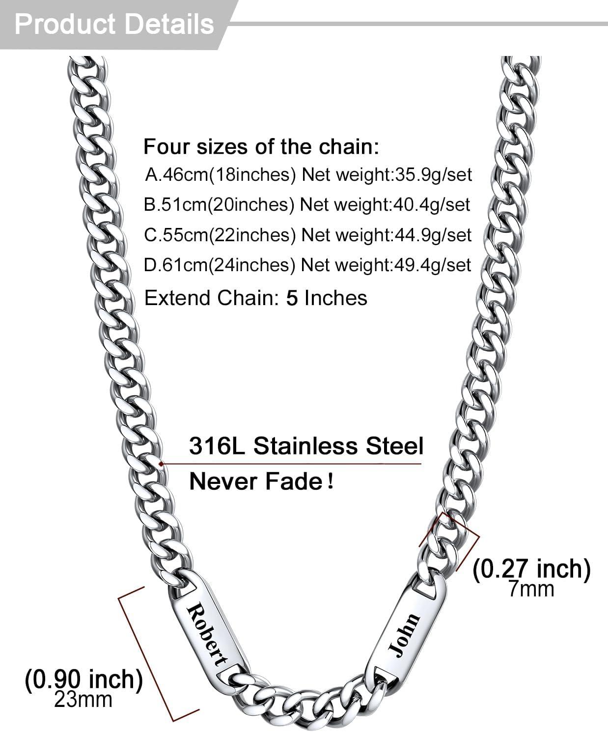 imageU7 Cuban Link Chain Custom Name Necklace for Men Stainless SteelBlackGold Plated Men Necklaces with 16 Names Engraved 57 mm Width 18202224 Inches Length Thick Hip Hop Family Chains Jewelrya 7mm Steel