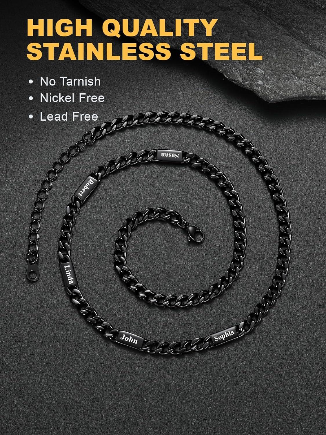 imageU7 Cuban Link Chain Custom Name Necklace for Men Stainless SteelBlackGold Plated Men Necklaces with 16 Names Engraved 57 mm Width 18202224 Inches Length Thick Hip Hop Family Chains Jewelryb 5mm Black