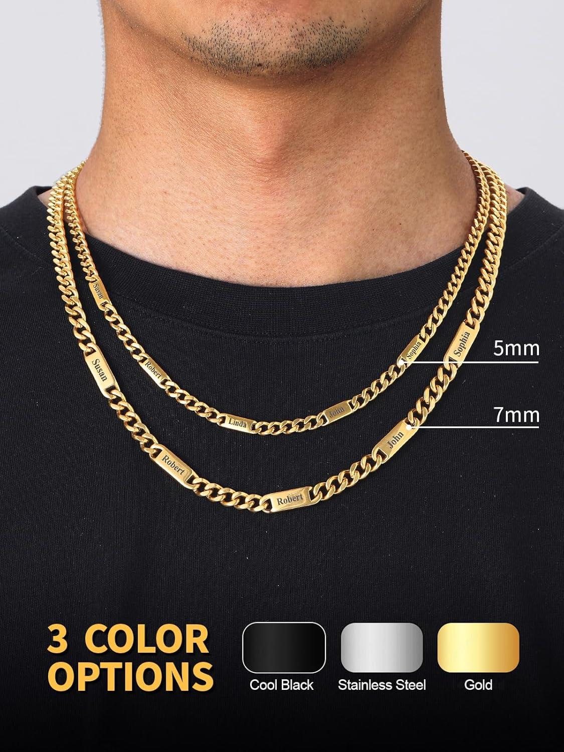 imageU7 Cuban Link Chain Custom Name Necklace for Men Stainless SteelBlackGold Plated Men Necklaces with 16 Names Engraved 57 mm Width 18202224 Inches Length Thick Hip Hop Family Chains Jewelryc 7mm Gold