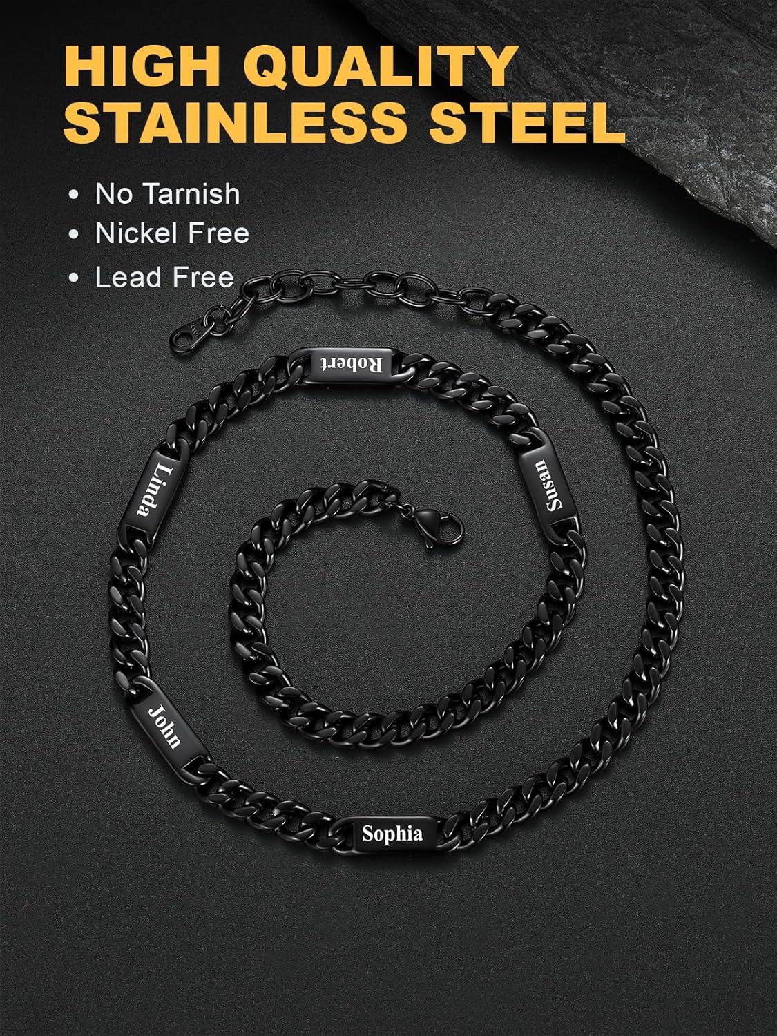 imageU7 Cuban Link Chain Custom Name Necklace for Men Stainless SteelBlackGold Plated Men Necklaces with 16 Names Engraved 57 mm Width 18202224 Inches Length Thick Hip Hop Family Chains Jewelryb 7mm Black