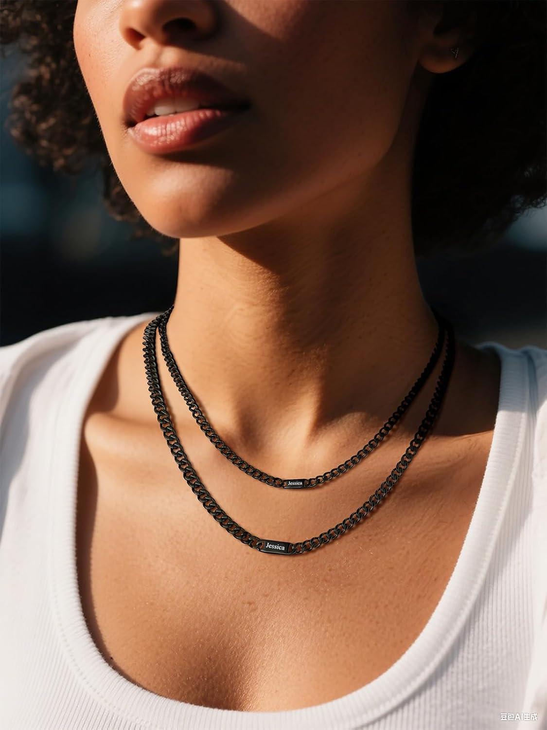 imageU7 Cuban Link Chain Custom Name Necklace for Men Stainless SteelBlackGold Plated Men Necklaces with 16 Names Engraved 57 mm Width 18202224 Inches Length Thick Hip Hop Family Chains Jewelryb 7mm Black