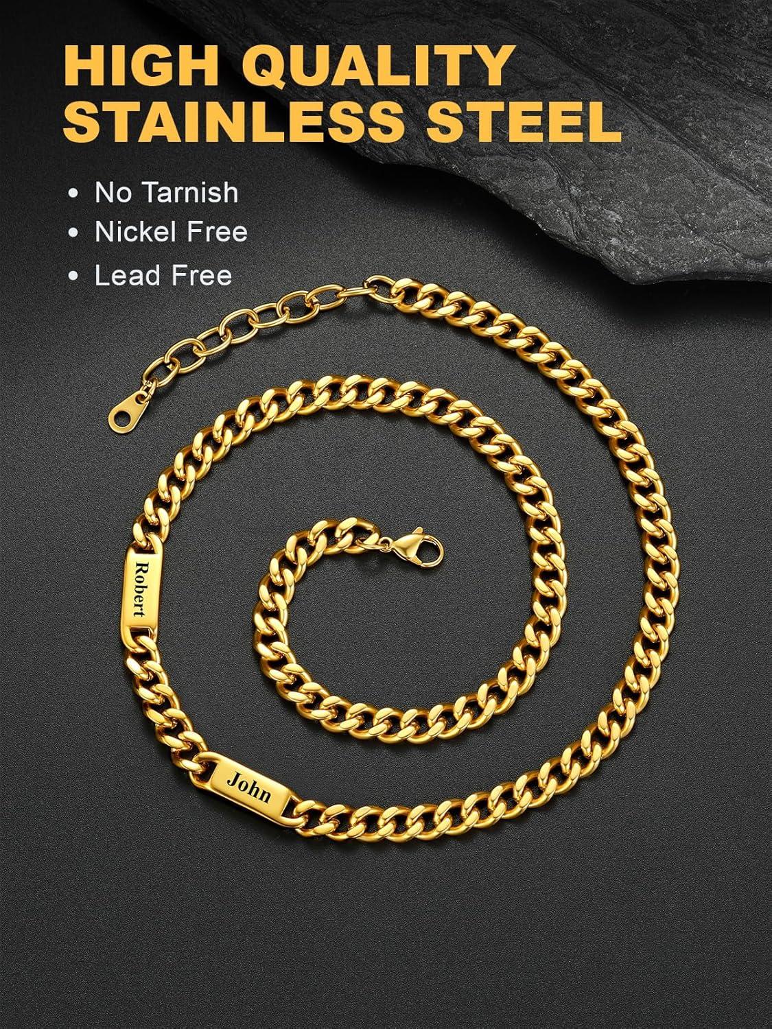 imageU7 Cuban Link Chain Custom Name Necklace for Men Stainless SteelBlackGold Plated Men Necklaces with 16 Names Engraved 57 mm Width 18202224 Inches Length Thick Hip Hop Family Chains Jewelryc 7mm Gold